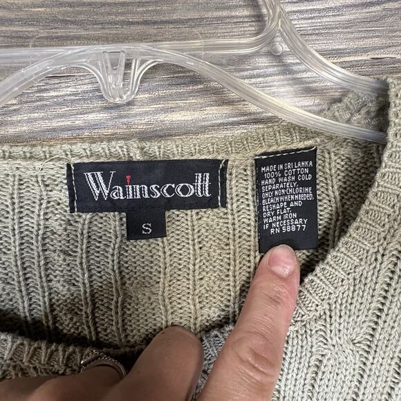 Wainscott Vintage Crewneck Cable Knit Sweater Olive Green Size Small 90s Chunky - Picture 5 of 8